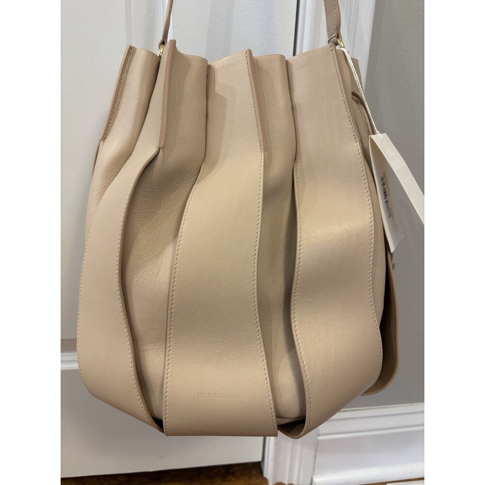 NWT Ulla Johnson Lotus Pleated Bucket Bag Purse Apple Blossom Brown Cream Tote - Picture 5 of 13